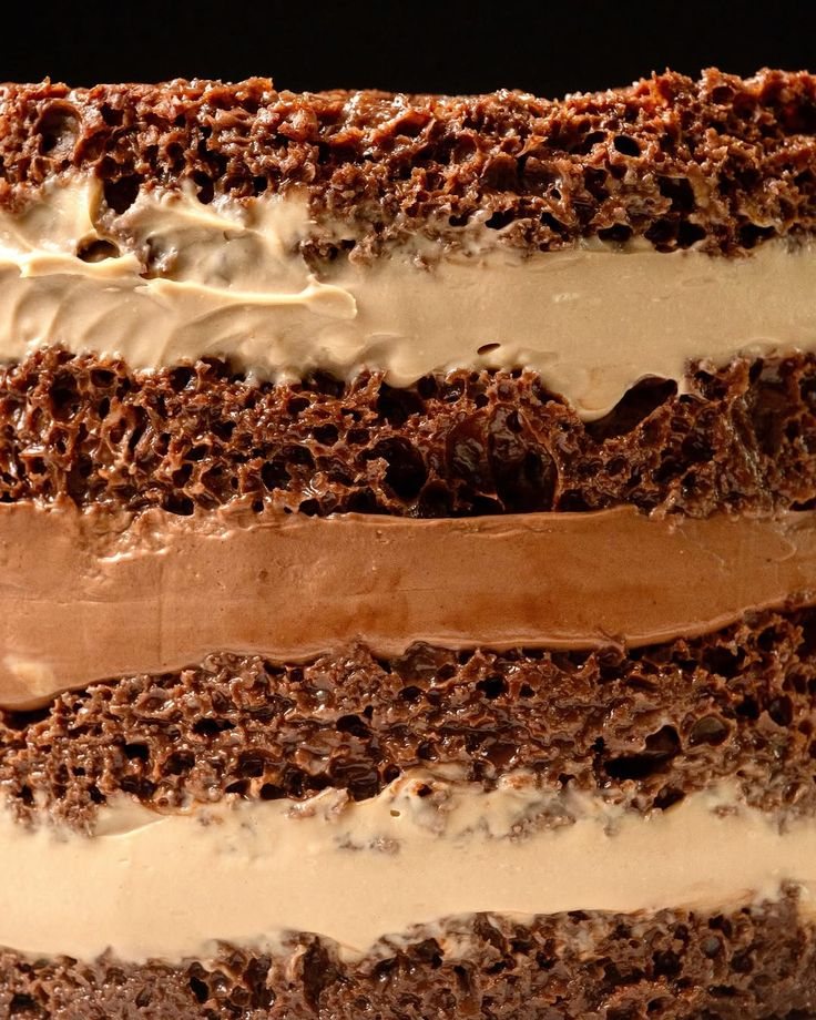 Strati di pan di spagna al cacao e crema